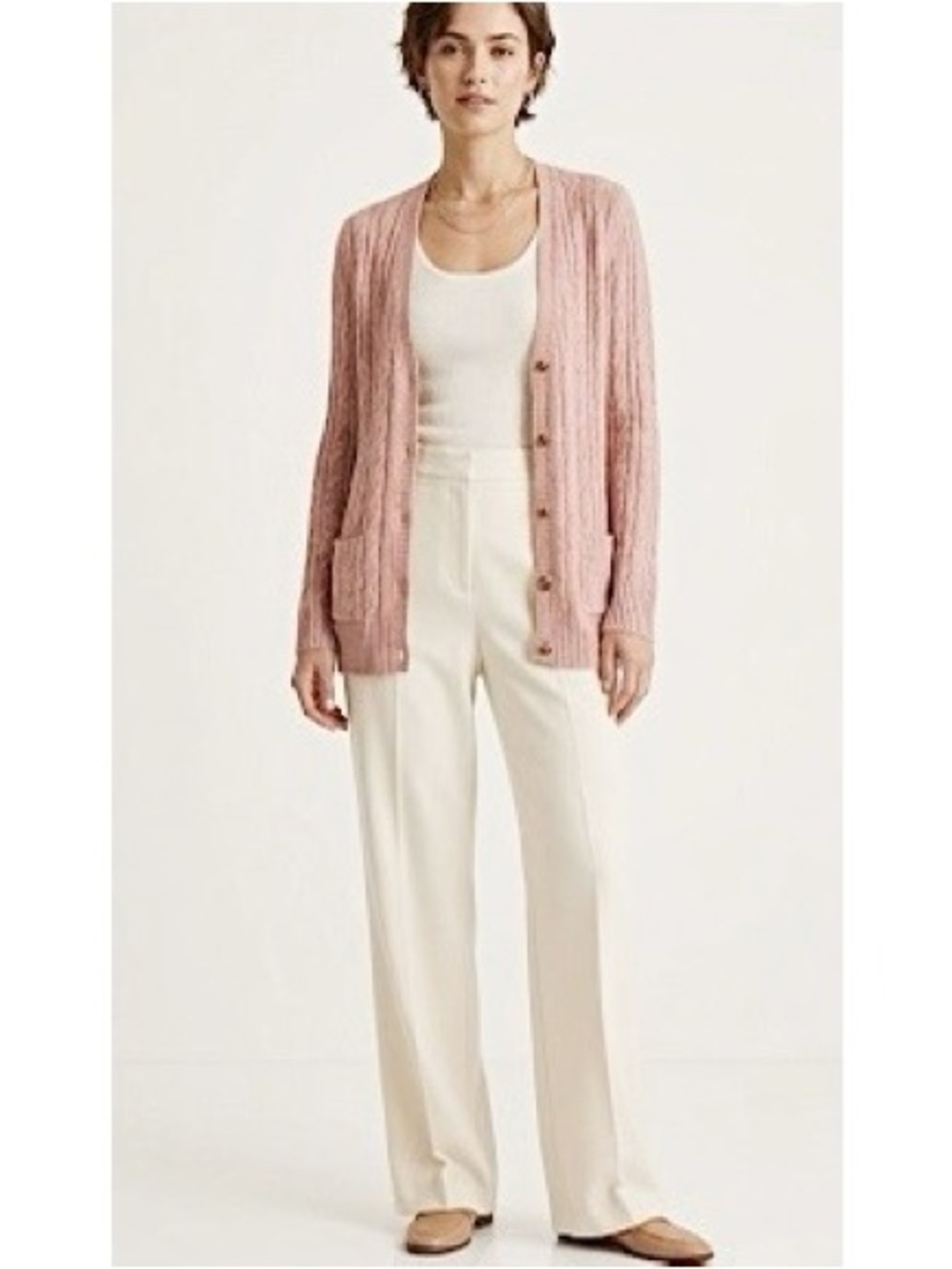 Cable Knit Cardigan colour Heather Blush Size Large